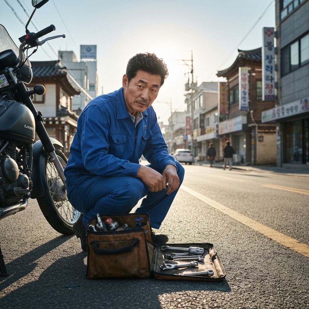 도로에서 긴급 방문수리를 진행하는 성신바이크 정비사